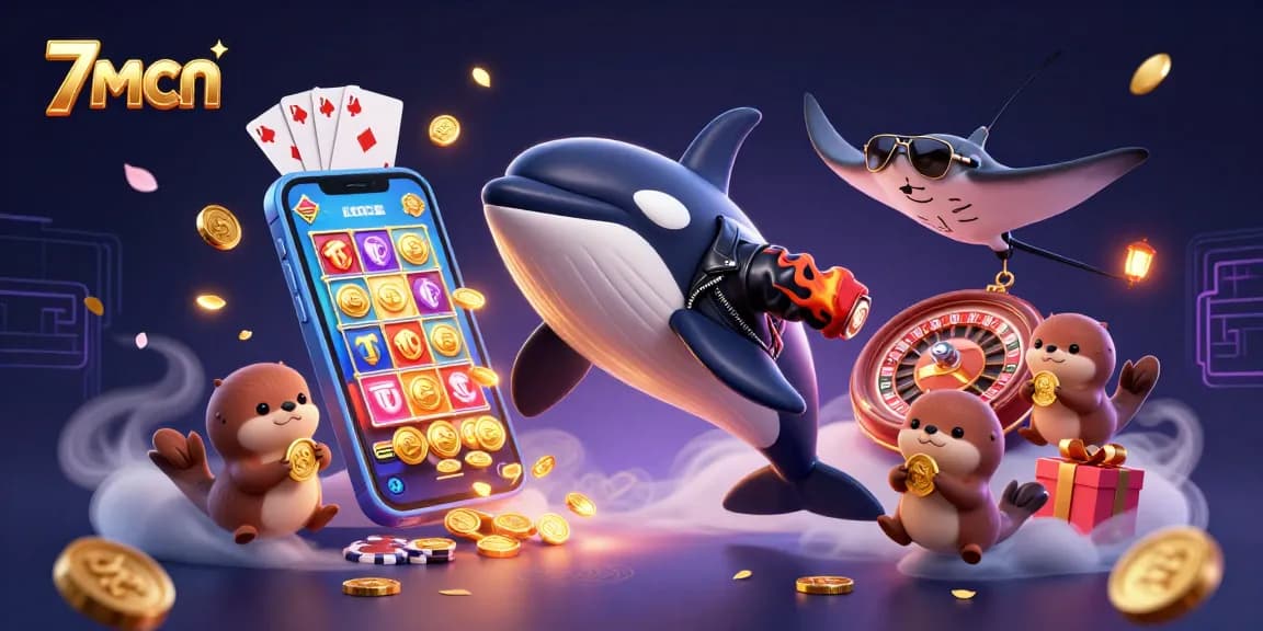 Engage with the vibrant 7mcn casino scene featuring animated characters and dynamic gaming elements.