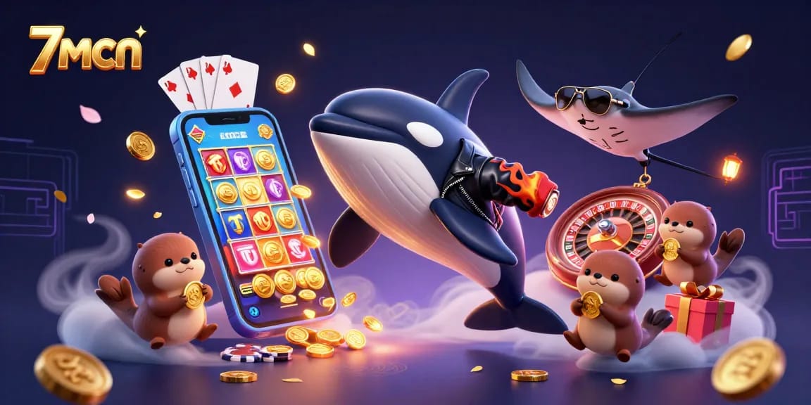 Engage with the vibrant 7mcn casino scene featuring animated characters and dynamic gaming elements.