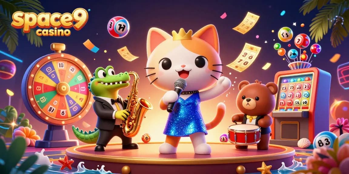 Experience exciting moments at space9 casino with the dazzling cat, crocodile, and bear in a lively 3D scene.