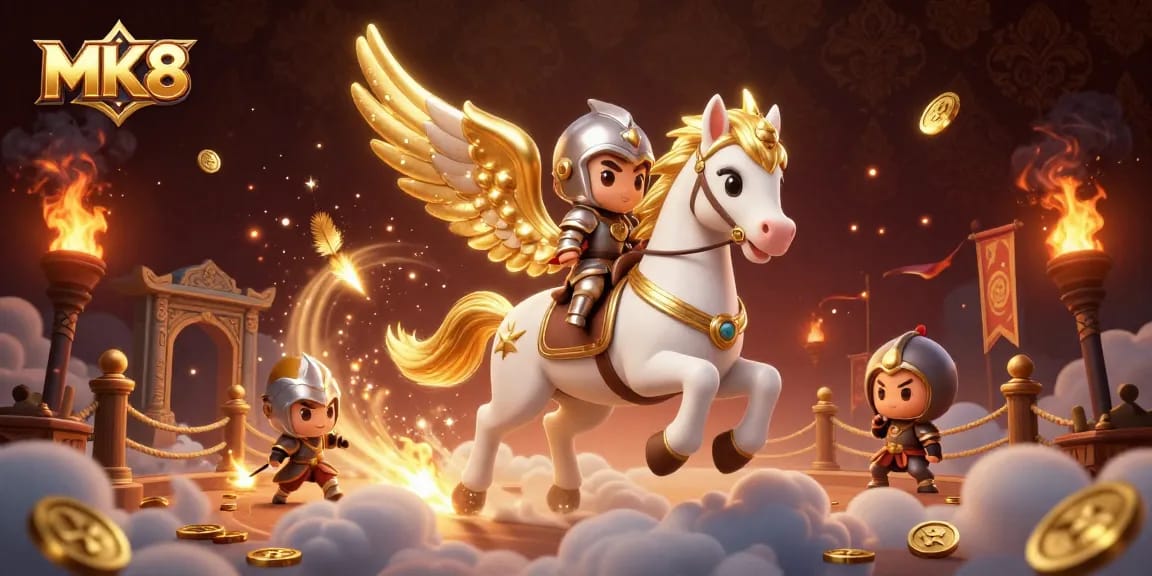 Experience the thrilling gameplay of MK8 in this vibrant 3D digital illustration featuring dynamic casino elements.
