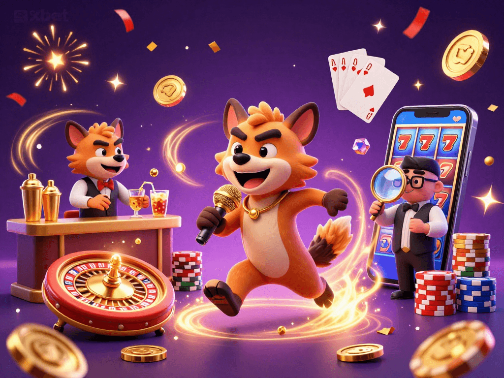 Join the excitement at 8xbet with hyenas in a casino scene, celebrating wins with laughs and games.