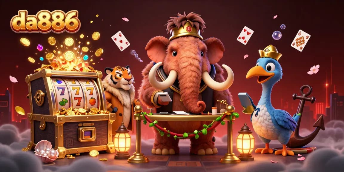 Engage with da886's vibrant casino scene featuring a woolly mammoth bouncer and explosive treasures.