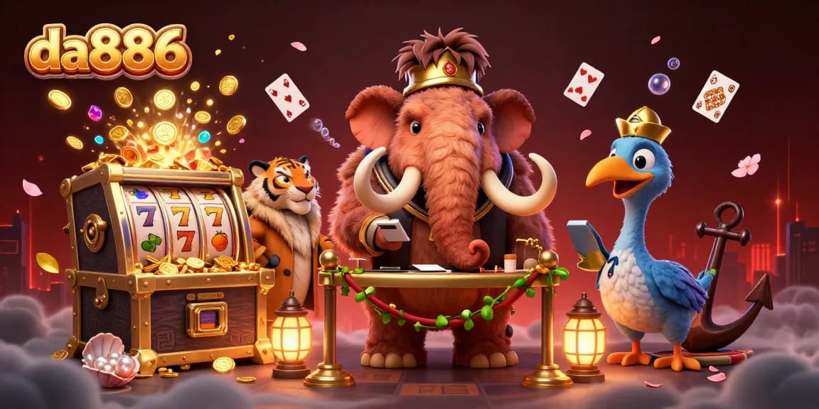 Engage with da886's vibrant casino scene featuring a woolly mammoth bouncer and explosive treasures.