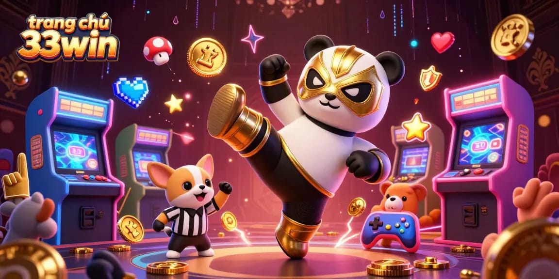 Experience the excitement at trang chủ 33win with a flying panda wrestler and dynamic casino elements.