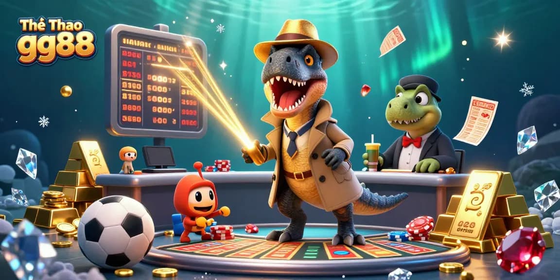 Thể Thao gg88: In a thrilling sports betting scene, a velociraptor and friends engage in strategy while sneaking chips.