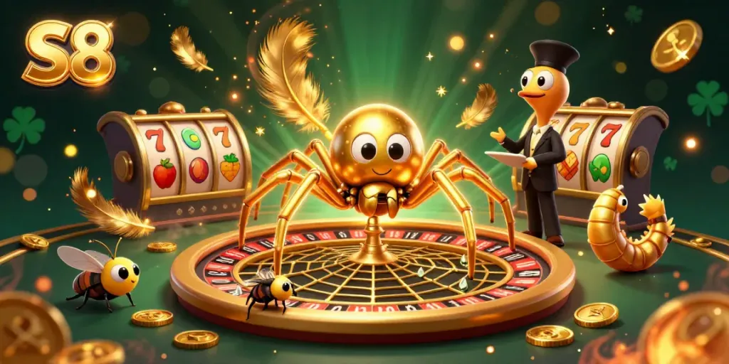 Place bets and spin in S8's vibrant, detailed casino illustration featuring a roulette web.