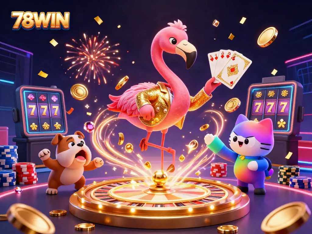Experience thrilling wins at 78WIN with an exciting game show featuring dynamic characters and a vibrant casino atmosphere.