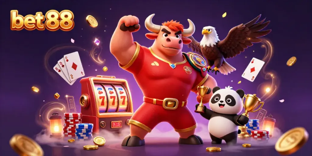 Experience the thrill of bet 88 with vibrant characters, dynamic game elements, and festive casino atmosphere.
