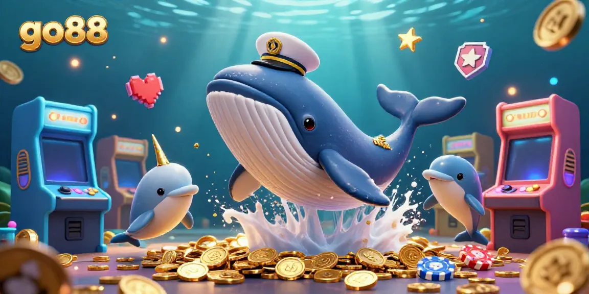 Experience the thrilling world of go88, where a whale in a captain's coat and playful dolphins bring casino magic to life.