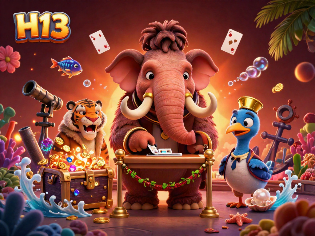 Experience the vibrant energy of H13's casino scene with colorful characters and treasures.