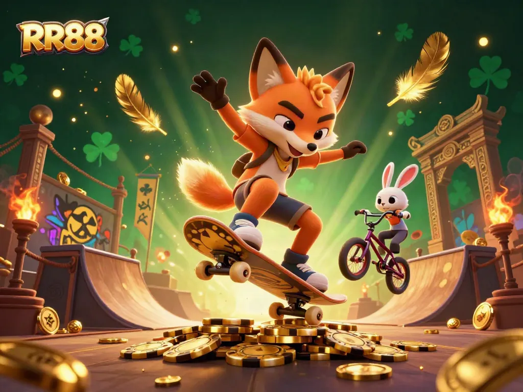 Experience thrilling gameplay at RR88 with a vibrant scene of casino action featuring a fox and rabbit.