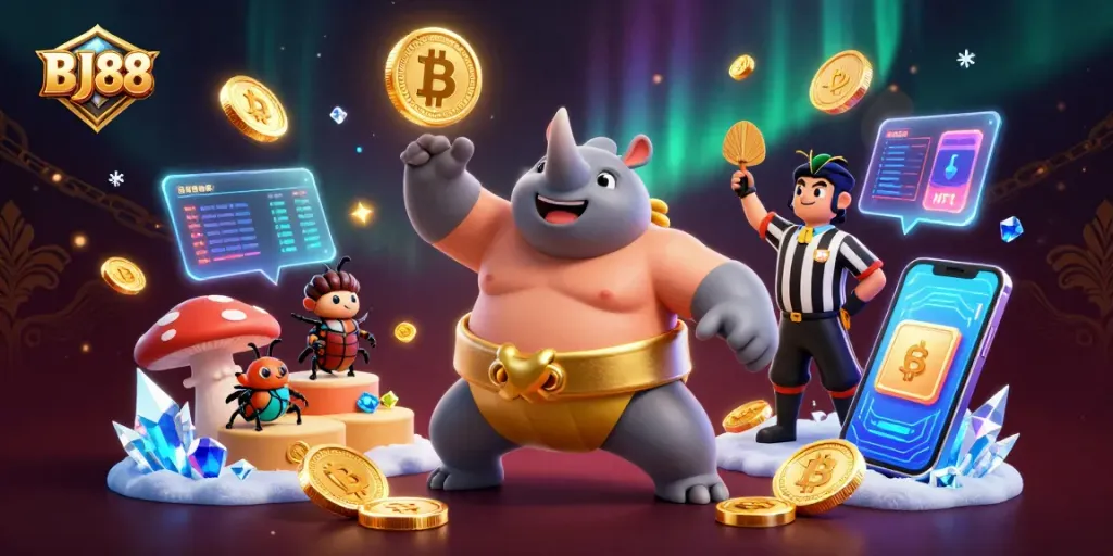 Experience thrilling betting action at BJ88 with a vibrant sumo championship scene featuring cryptocurrencies.