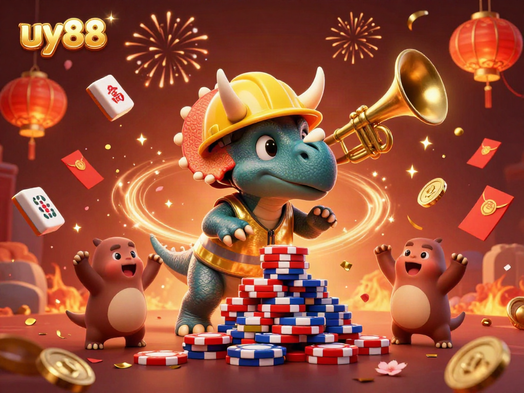 Experience the excitement of uy88 with a vibrant 3D casino scene featuring dynamic cartoon characters.