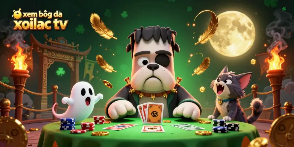 Experience the thrill of xem bóng đá xoilac tv with engaging characters at a vibrant gaming table.