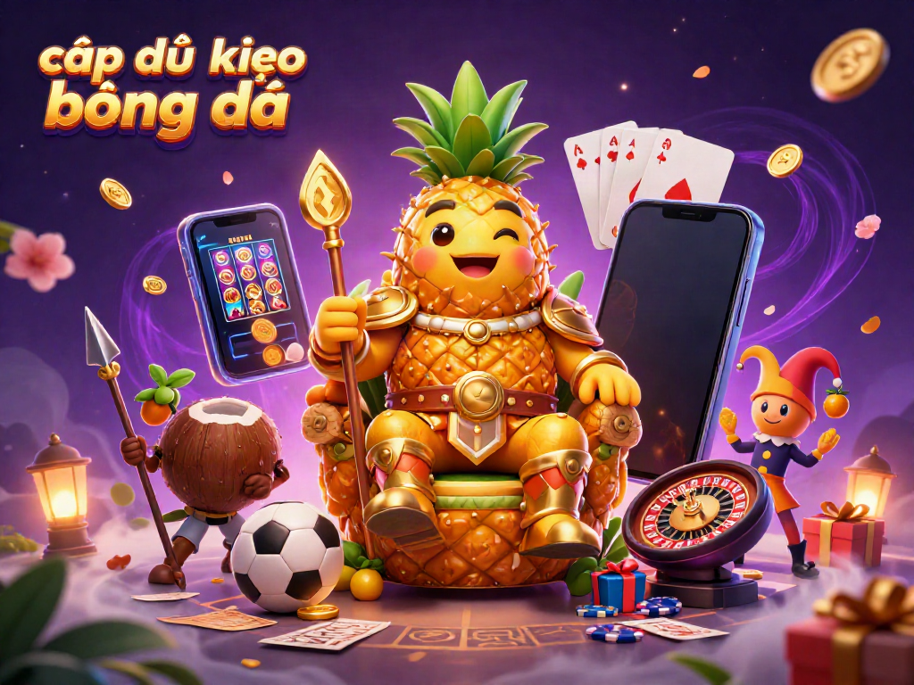 Experience vibrant gameplay action with cập nhật kèo bóng đá showcasing a golden pineapple king amidst soccer betting excitement.