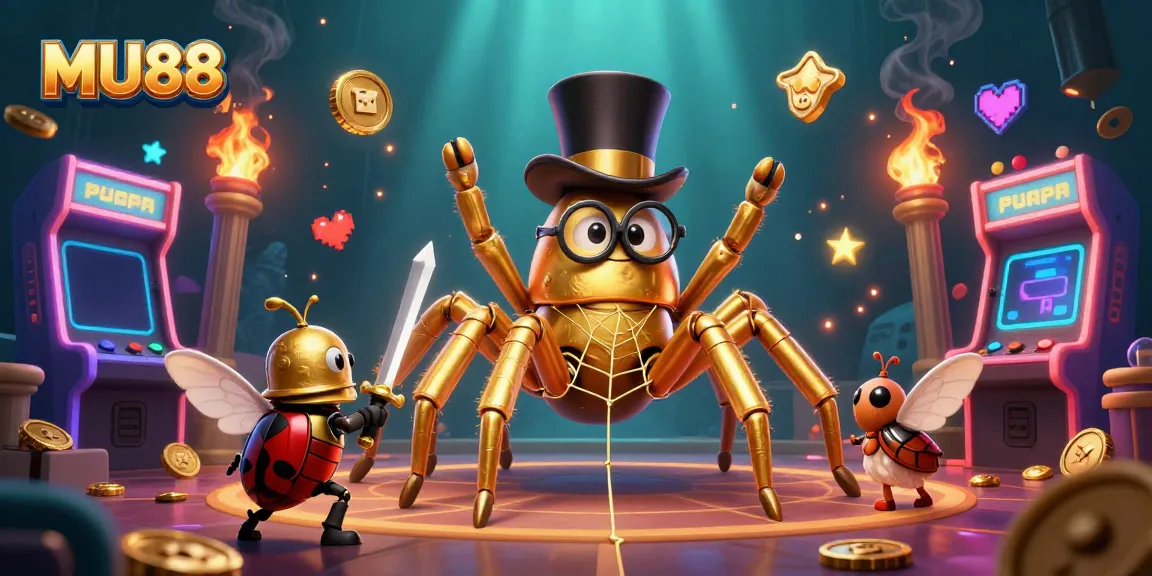 Experience the thrilling gaming universe of MU88 with a golden tarantula and brave knight.