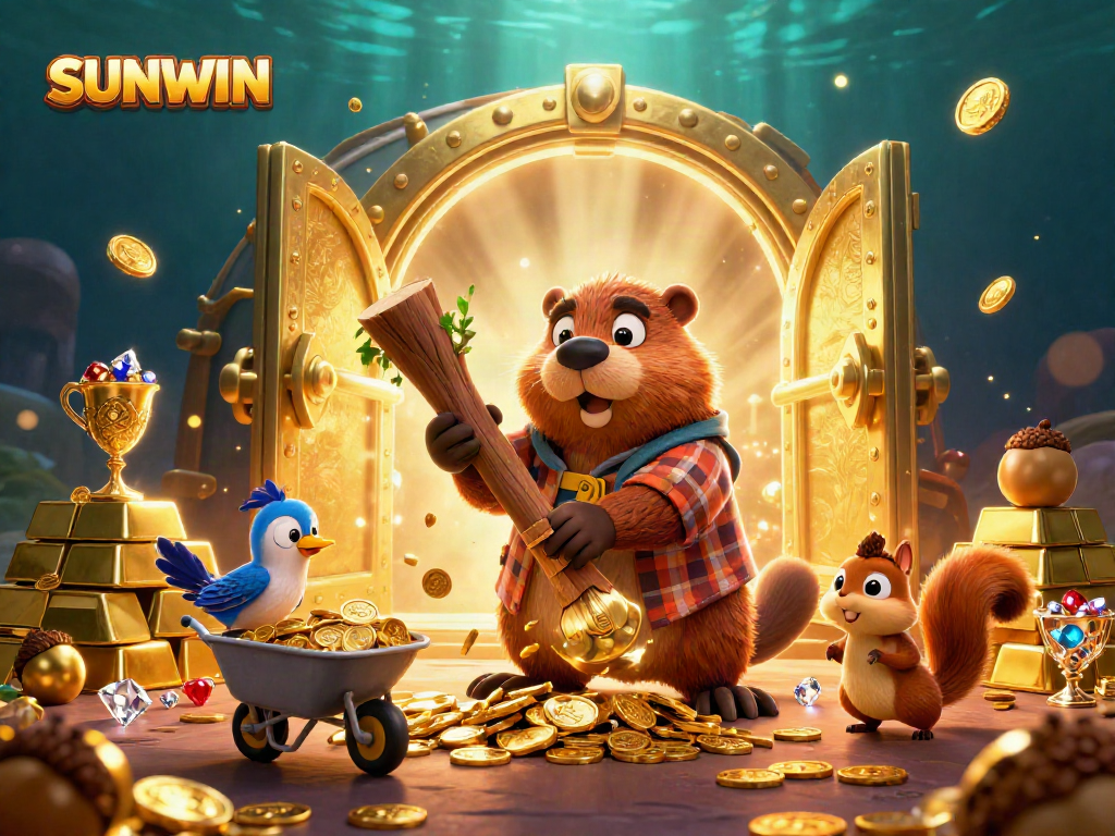 Experience thrilling moments at SUNWIN with cartoon characters discovering a treasure-filled casino.