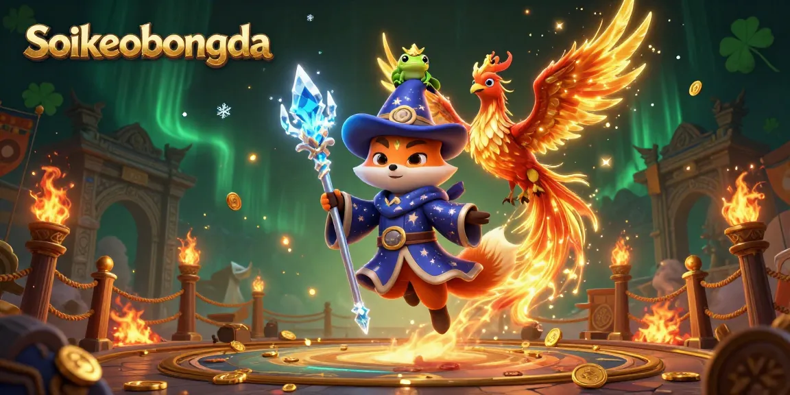 Engage with the enchanting Soikeobongda scene featuring a wizard fox and phoenix amid dynamic casino elements.