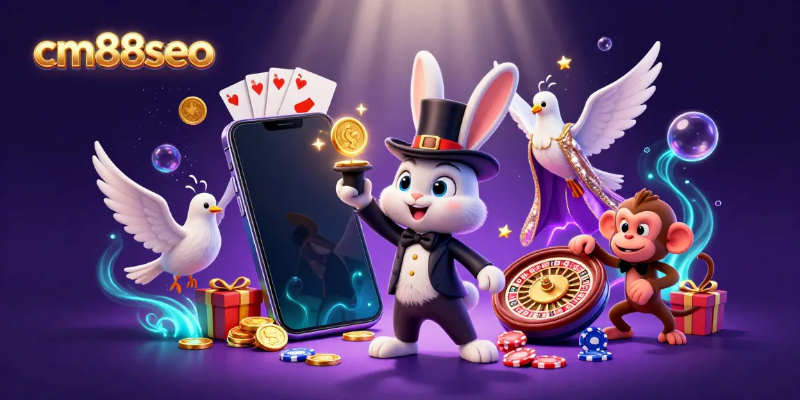 Experience the enchanting allure of cm88seo with a magician rabbit, alongside vibrant casino elements.