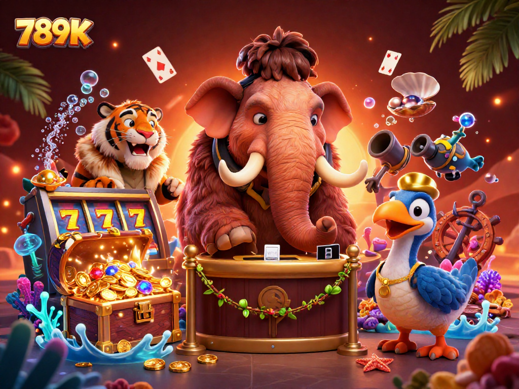 Experience the vibrant 789K casino scene with bouncer and VIP in action amidst thrilling game elements.