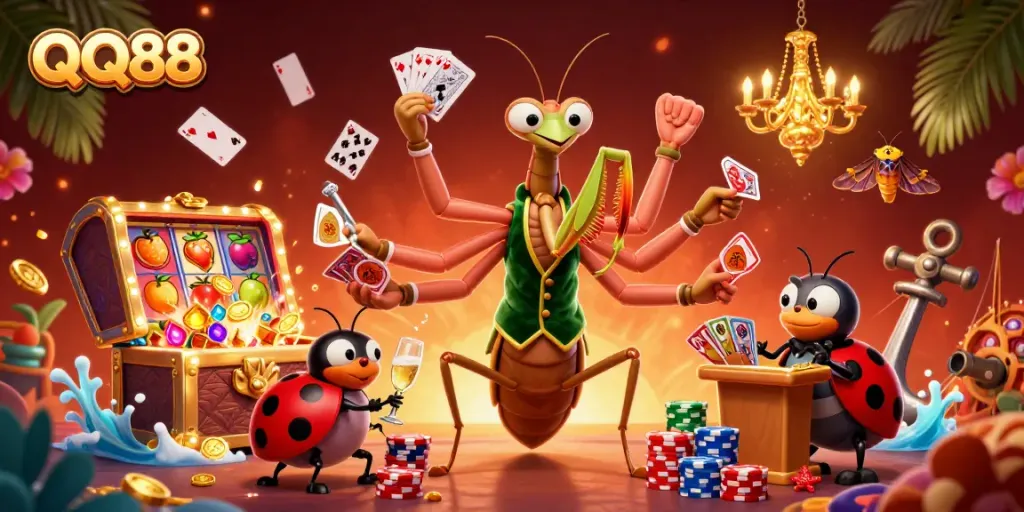 Experience exciting gameplay at QQ88 with vibrant slots, captivating characters, and dynamic casino elements.