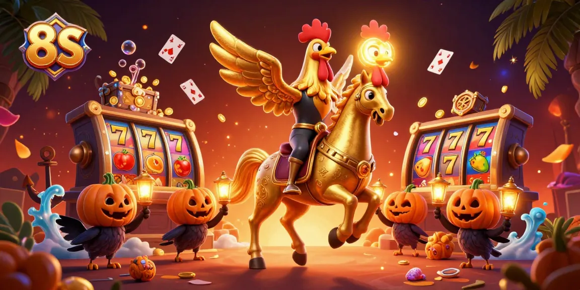 Experience thrilling 8S gaming action with vibrant slot reels and rich dynamic elements in a casino setting.