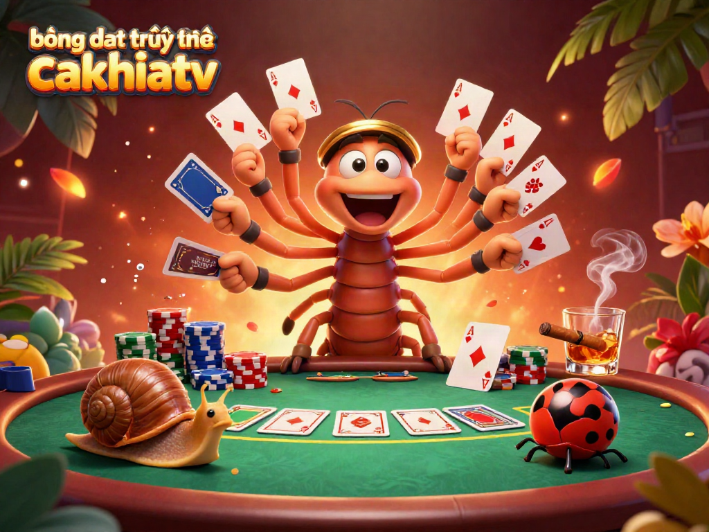 Experience the thrill of bóng đá trực tuyến cakhiatv with a vibrant poker scene featuring animated characters and casino elements.