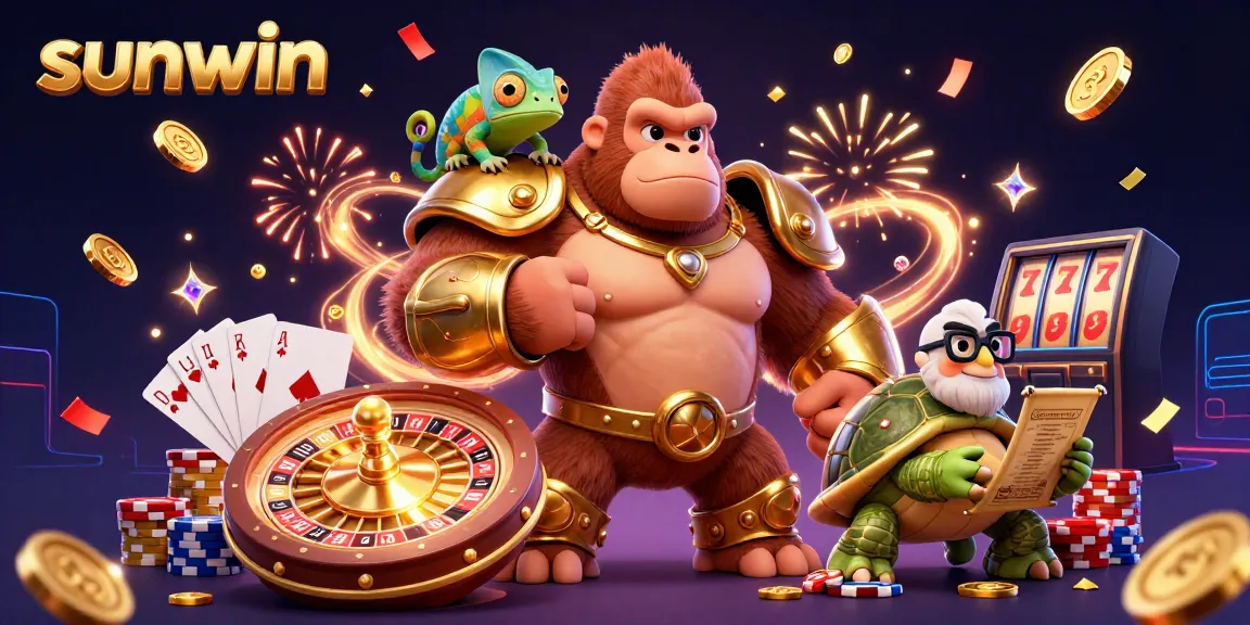 Engage in thrilling casino action at sunwin with a powerful gorilla king and colorful gaming elements.