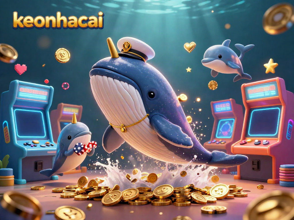 Experience winning moments with keonhacai in this vibrant 3D casino scene featuring playful marine characters.