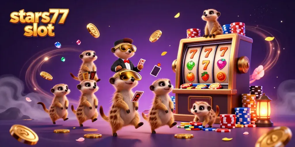 Menangkan permainan di stars77 slot dengan grafis menarik dan karakter lucu dalam ilustrasi kasino 3D.