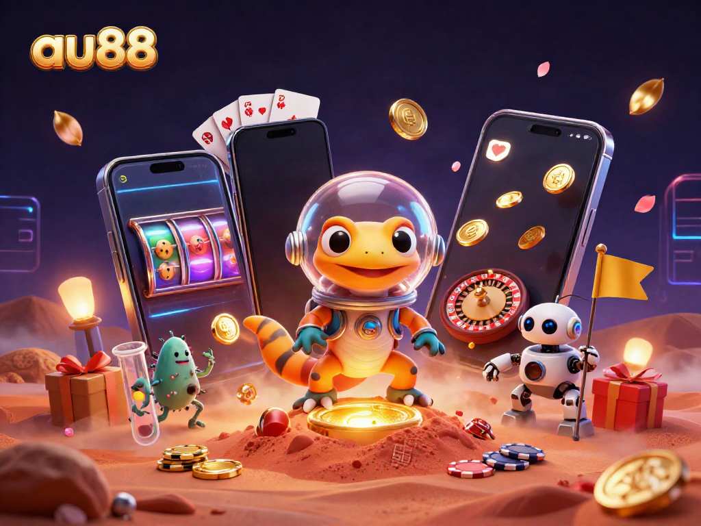 Experience excitement with au88's Martian gecko discovering a lavish casino adventure.