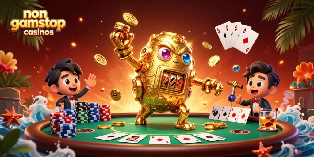 Spin the reels at non gamstop casinos while enjoying vibrant casino elements in a captivating scene.