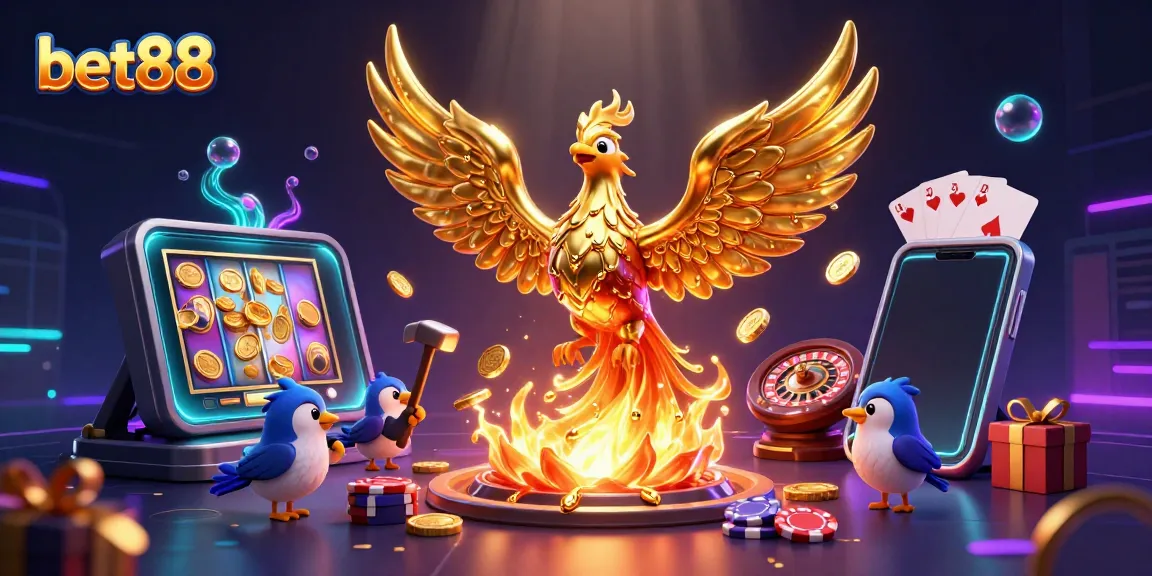 Experience the excitement of bet88 with a golden phoenix and dynamic casino elements