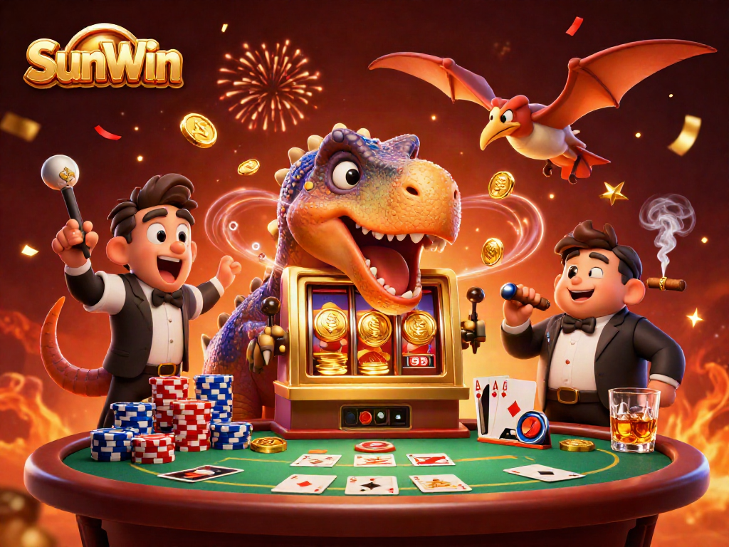 Experience the excitement of SunWin with a vibrant 3D scene of a pachycephalosaurus at a jackpot.