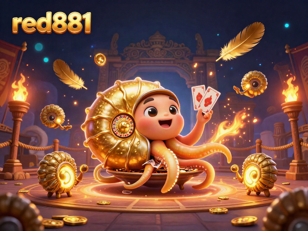 Engage in thrilling gameplay at red881 with a dynamic casino scene featuring a giant nautilus and glowing ammonite companions.
