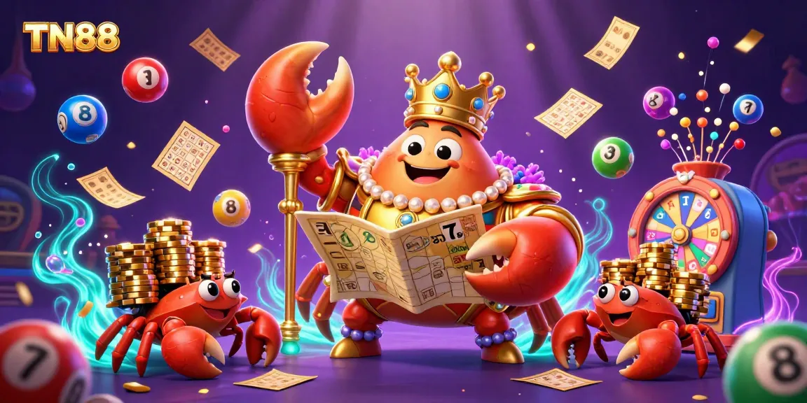 Engage in thrilling TN88 casino fun with a massive golden crab emperor amidst vibrant gaming elements.