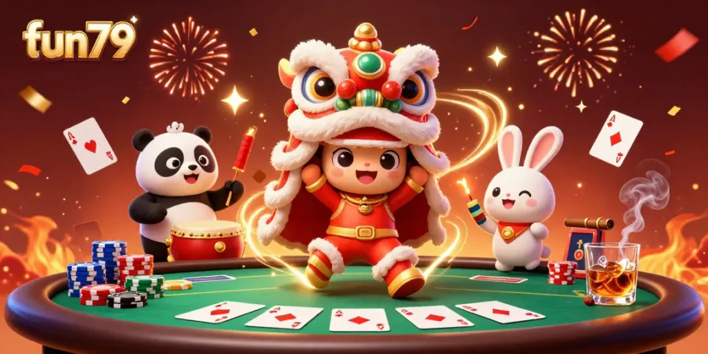 Engage in fun79's thrilling casino experience with exciting poker action and festive celebrations.