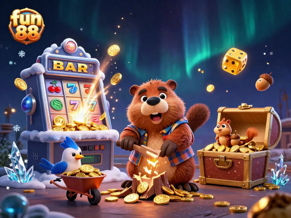 Experience fun 88 with a vibrant casino scene featuring winning symbols and animated characters.