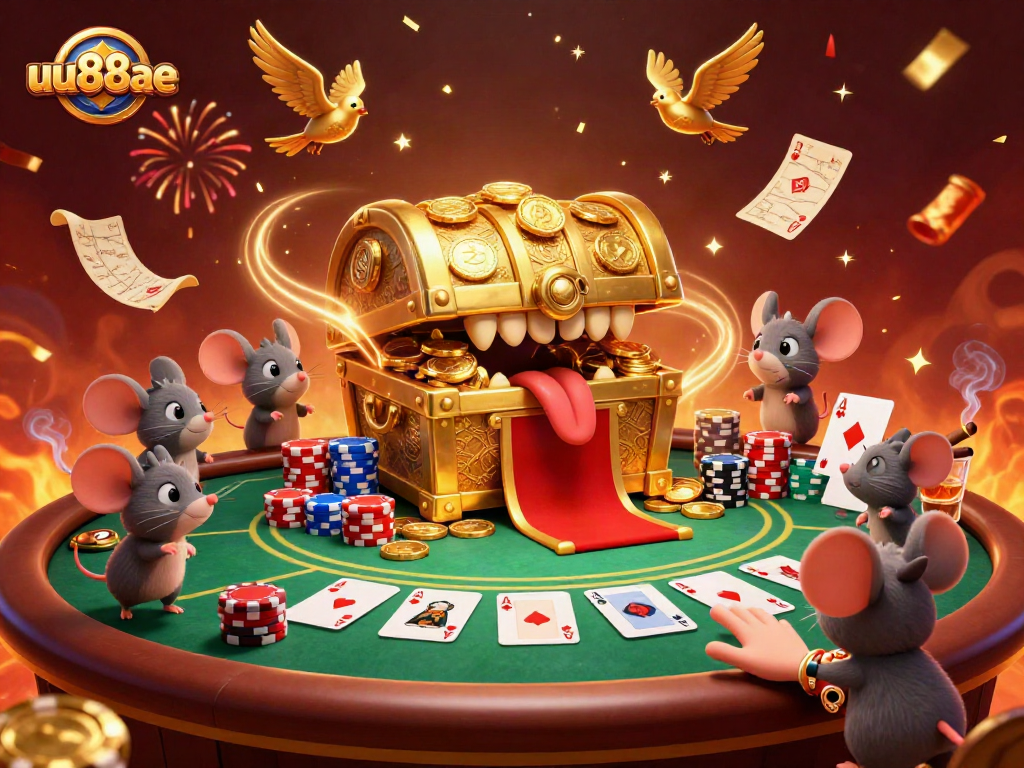Engage in thrilling gameplay at uu88ae with vibrant 3D casino elements highlighting cards and chips.