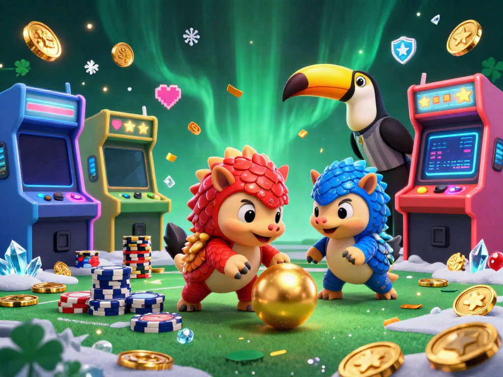 Rival pangolins in a casino-themed arcade compete in the game "ty le nha cai" with vibrant 3D visuals.