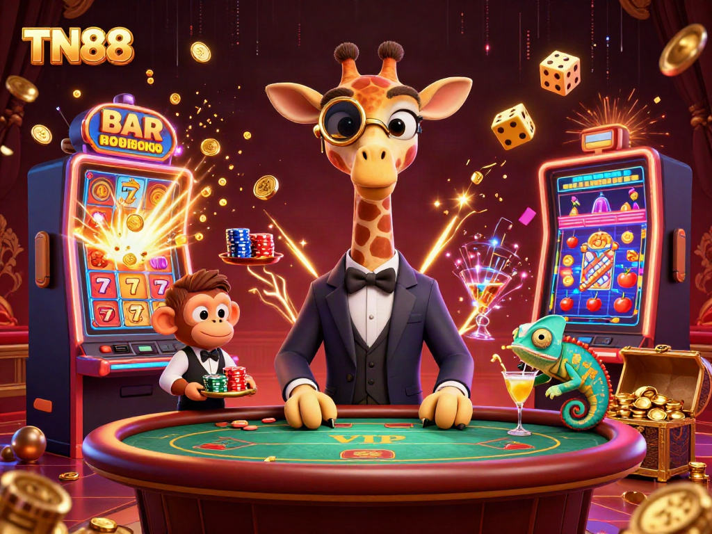Experience winning moments at TN88 with a high-roller giraffe, poker action, and jackpot excitement.