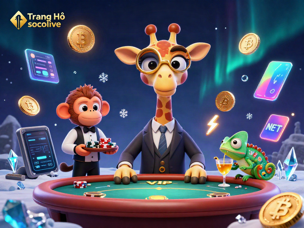 Engage with Trang Chủ socolive as a high-roller giraffe plays poker with Friends in a vibrant casino setting.