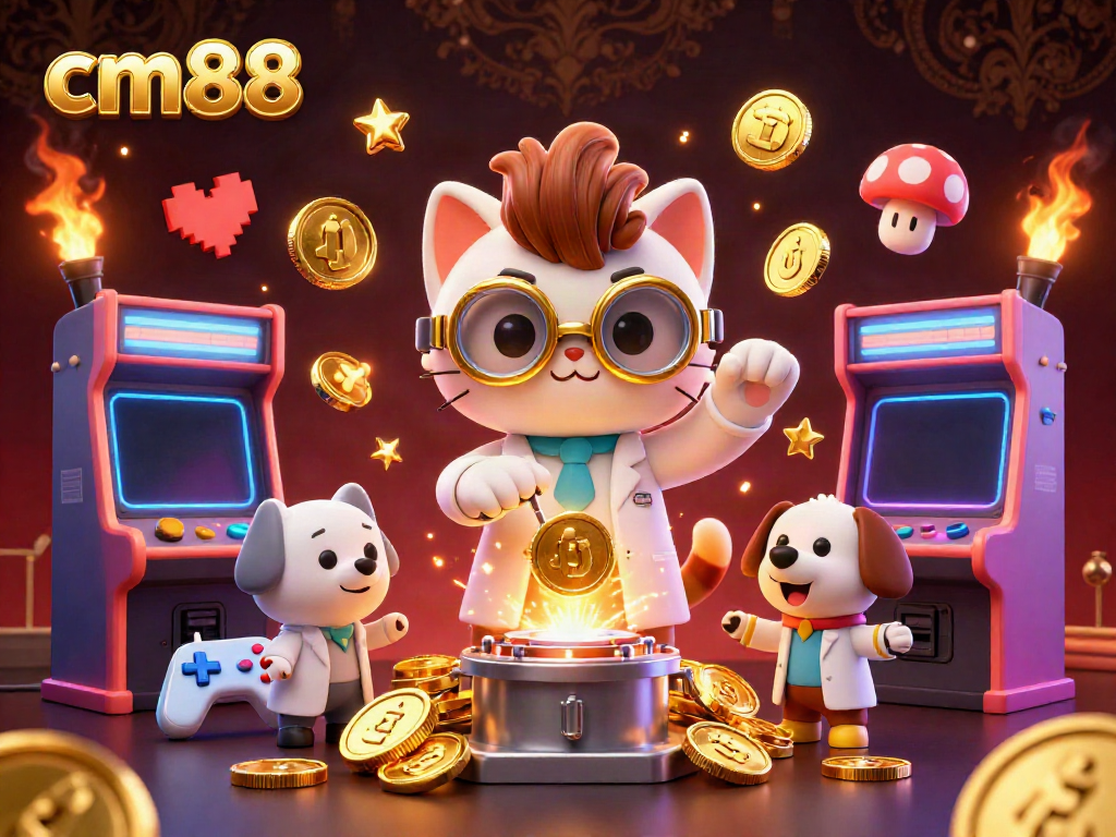 Experience the excitement of cm88 with a dynamic scene of gaming and gold coin creation.