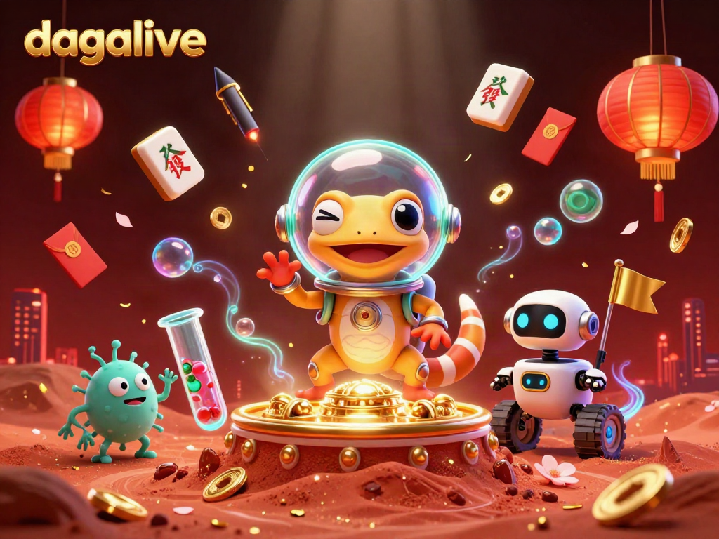 Experience the excitement of dagalive with a Martian gecko uncovering a golden casino in a cosmic adventure.