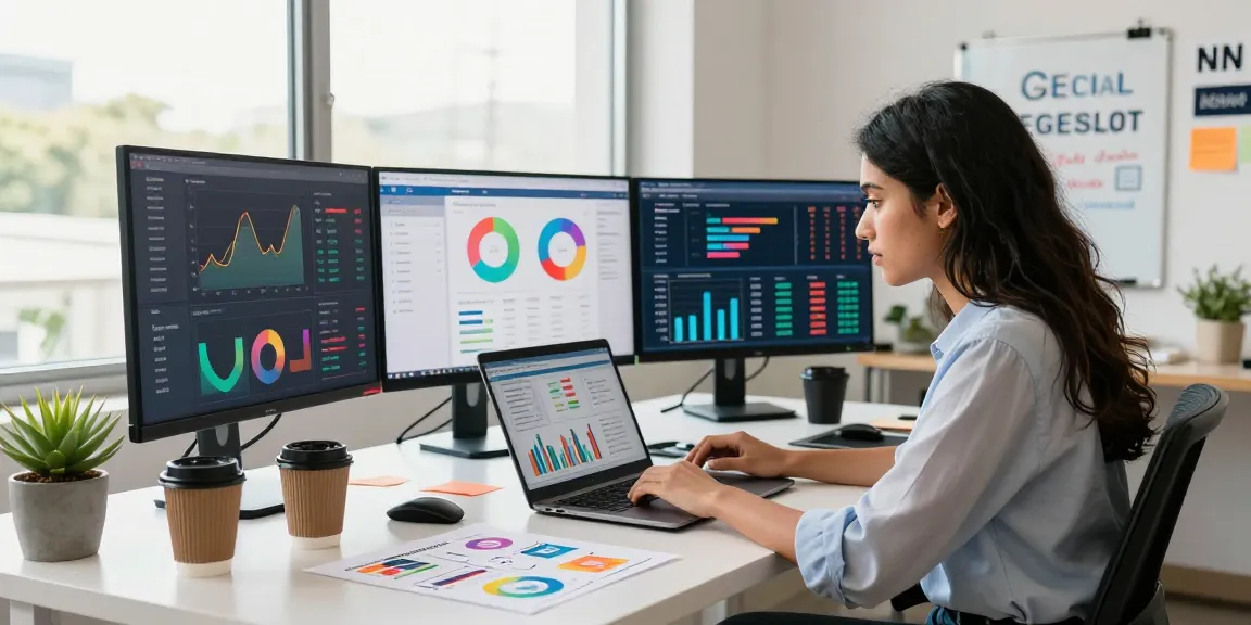 Gegeslot dalam analisis pemasaran digital dengan profesional muda memantau metrik media sosial.