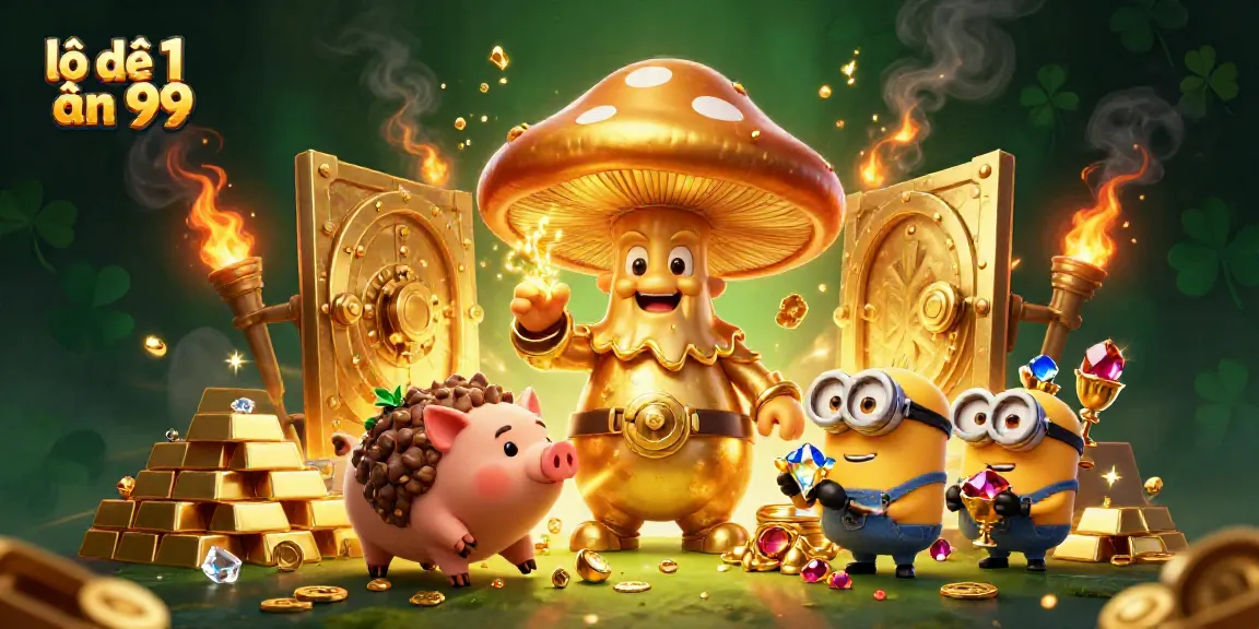 Experience the thrill of lô đề 1 ăn 99 adventure with treasure-filled magic in this vibrant illustration.