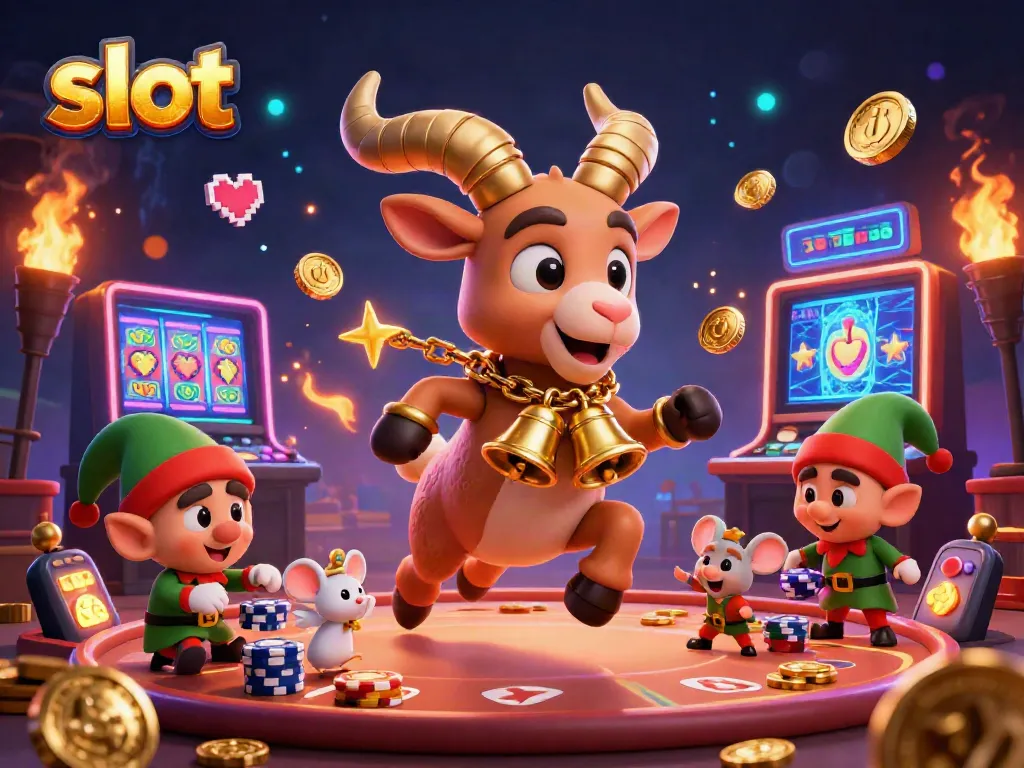 Engaging scene depicting an exciting slot gaming environment with Krampus and playful characters.