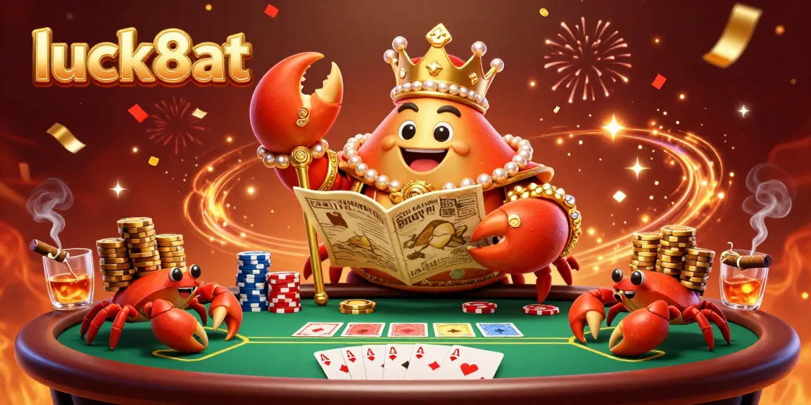 Experience the thrilling allure of luck8at with a vibrant golden crab emperor ruling a packed casino scene.