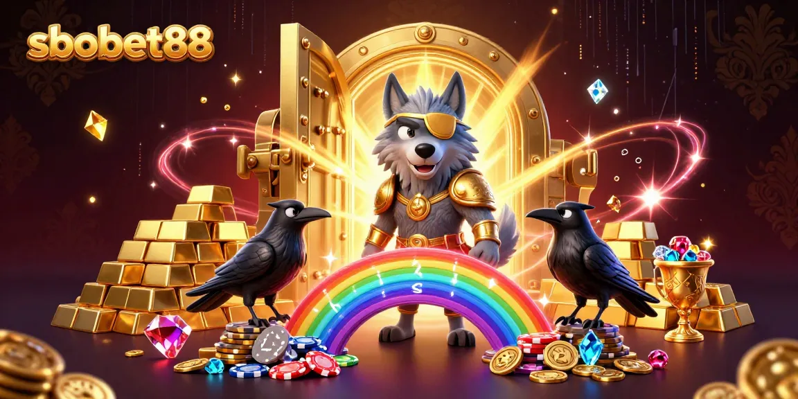 Engage with sbobet88's dynamic sports betting experience on a vibrant casino-themed illustration.