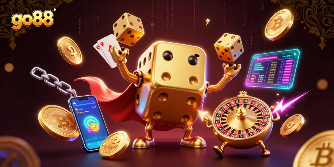 Engage with go88's thrilling gaming experience illustrated through vibrant 3D characters and dynamic casino elements.